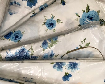 Blue Cotton Roses Bedding- Iris Pillowcases - Combed Percale - Cottage Country Farmhouse -Spring Fresh
