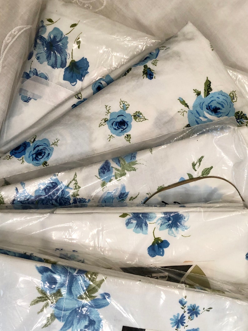 Blue Cotton Roses Bedding Iris Pillowcases Combed Percale Cottage Country Farmhouse Spring Fresh image 1