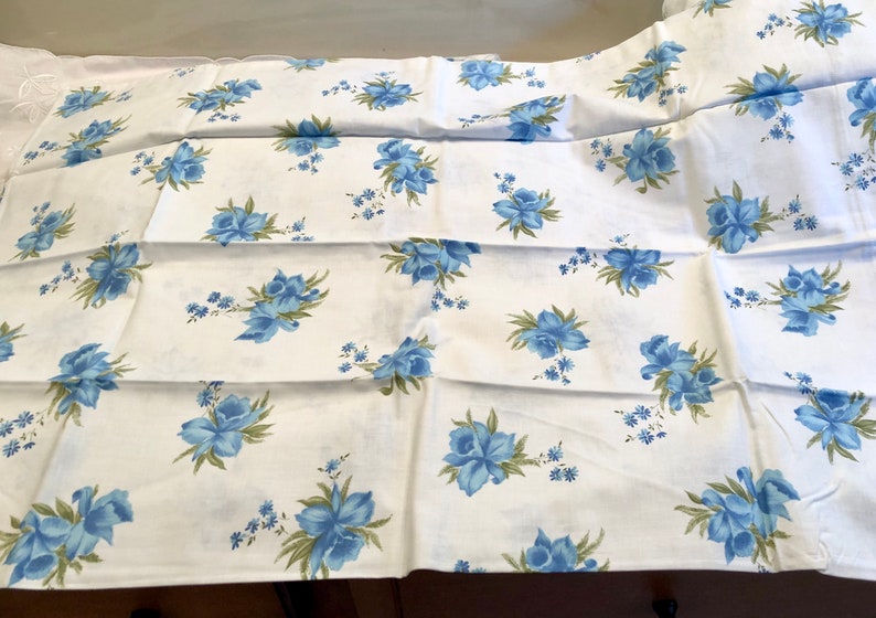 Blue Cotton Roses Bedding Iris Pillowcases Combed Percale Cottage Country Farmhouse Spring Fresh image 3