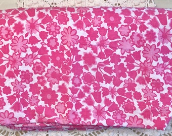 New Vintage Duvet Cover Twin Full - Cotton Percale - 1960s  - New Twin Full- Pink White Floral - All Cotton - Quilt Backing - Vintage Fabric