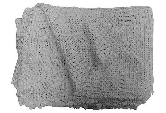 Hand-Crocheted Cotton Coverlet - Snowy White Crochet Blanket - Cottage Chic Throw Blanket - Handmade Vintage Coverlet - Bright White
