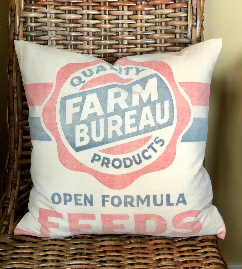 Authentic Vintage Feed Sack Pillow Cover Farm Bureau Etsy