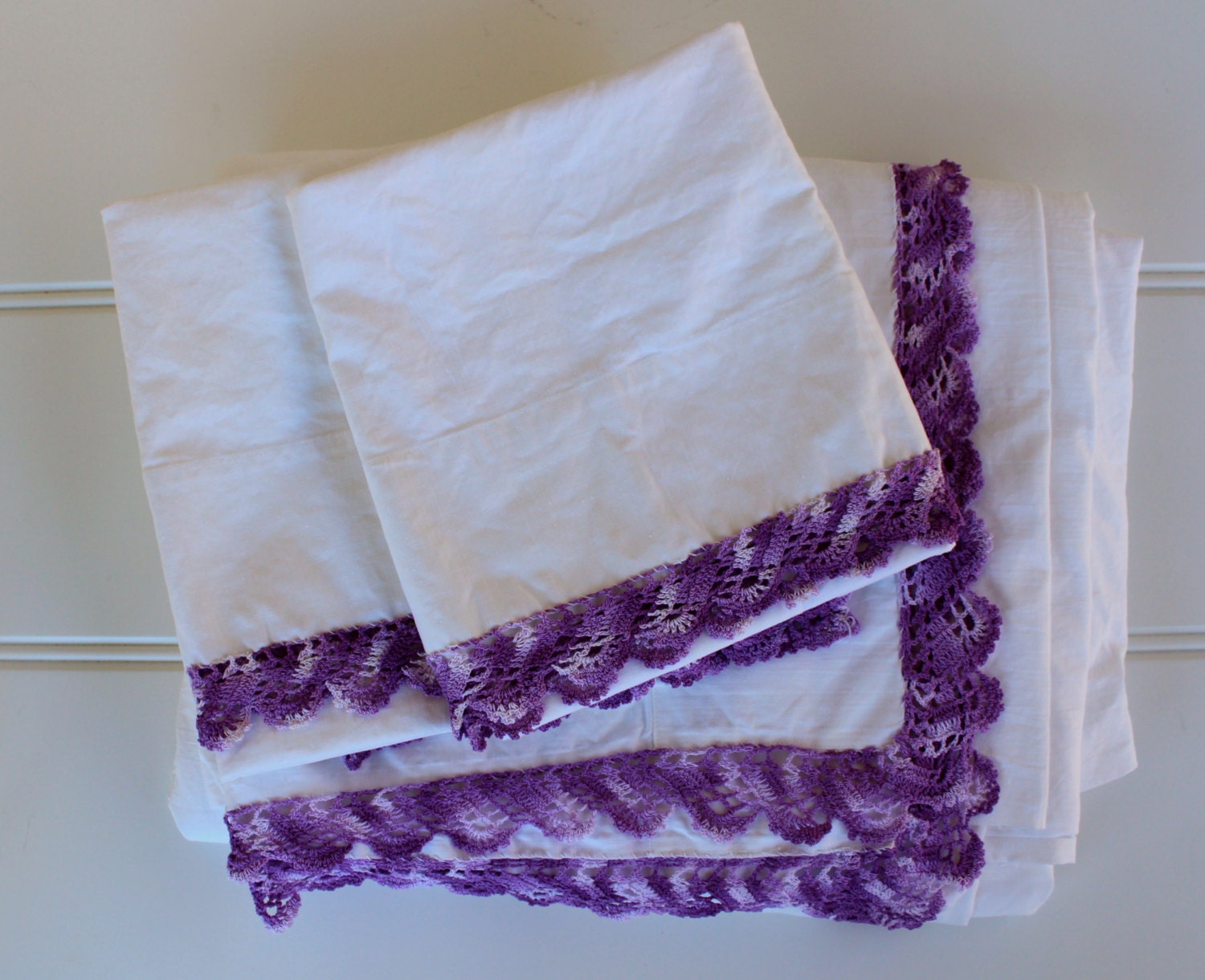 Vintage Cotton Muslin Flat Sheet w Pillow Cases Trousseau Etsy