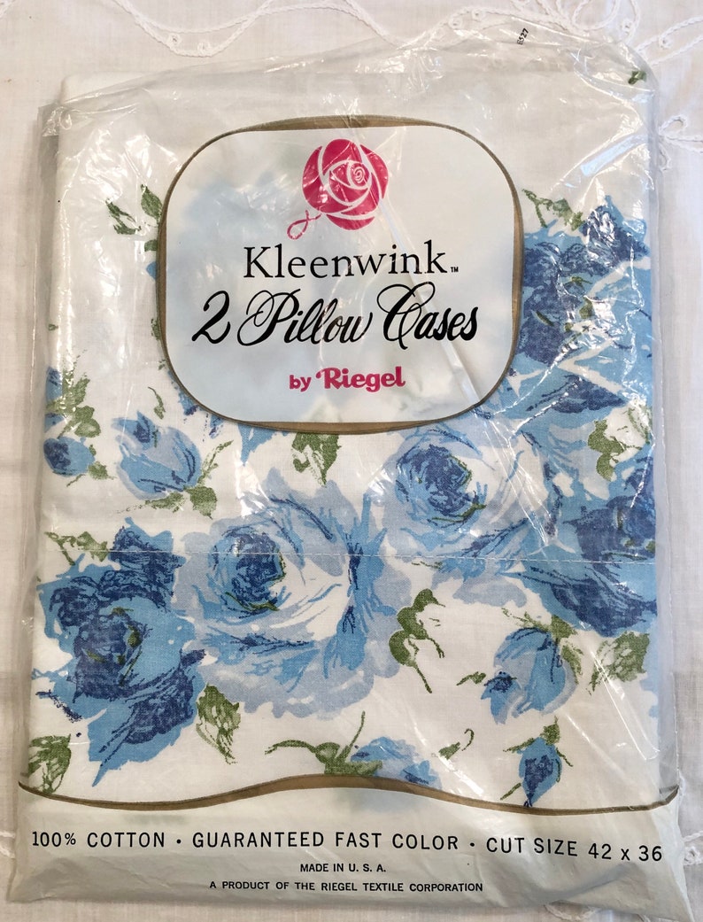 Blue Cotton Roses Bedding Iris Pillowcases Combed Percale Cottage Country Farmhouse Spring Fresh Riegel Roses Cases