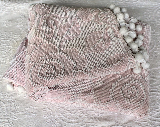 Vintage Hobnail Chenille Fabric Bedspread Piece With Poms Etsy