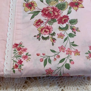 Vintage Bed Sheet - Springmaid Percale Full Flat Sheet & Pillowcase - Pink Floral Combed Percale - Fine Cotton Pillowcase - NOS Unused
