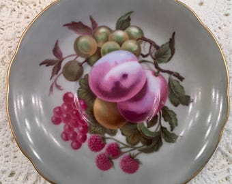 Royal Sealy China - Saucer - Gray with fruit - Late 1950s Japan - Ring Dish - Cottage Traditional Style