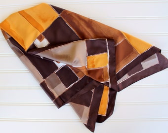 Vintage Scarf - Brown Tones - Gold - Made in Italy - Color Block - Brown Gold Tan