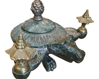 19th Century Italian Grand Tour, Roman Carved Granite Oil Lamp-Inkwell