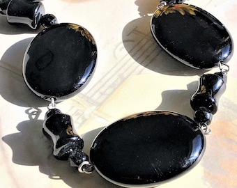 Black Agate and Onyx Long Necklace, Natural Stone, Fashion Jewelry, Spring and Summer Jewelry, Handcrafted Large Stone Necklace, 178