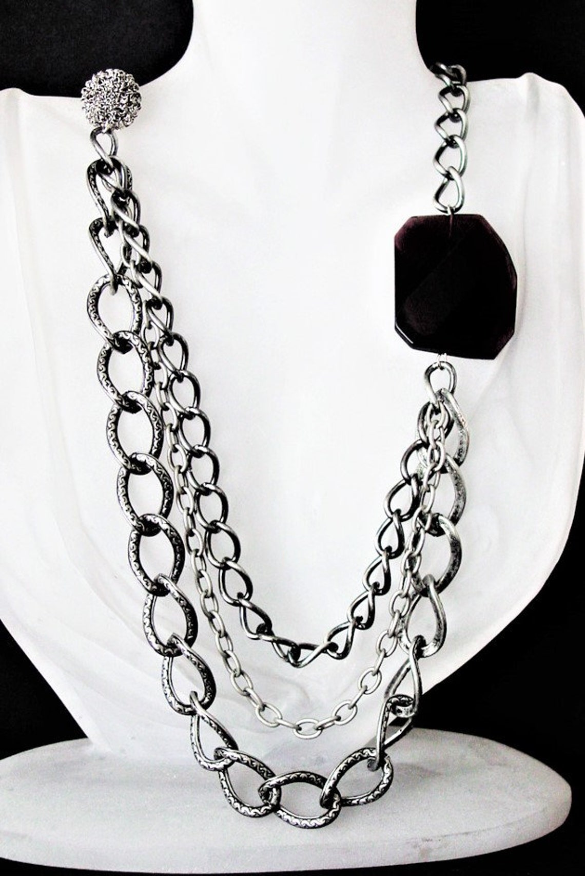Multi-chain Asymmetric Necklace With Pendant Multi Strand - Etsy