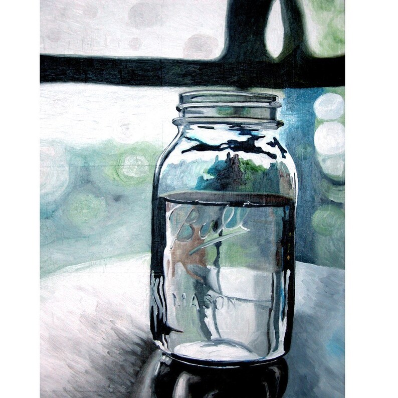 Ball Jar Oil Painting Print, Unframed, Still Life Kitchen Decor, Food Art image 2