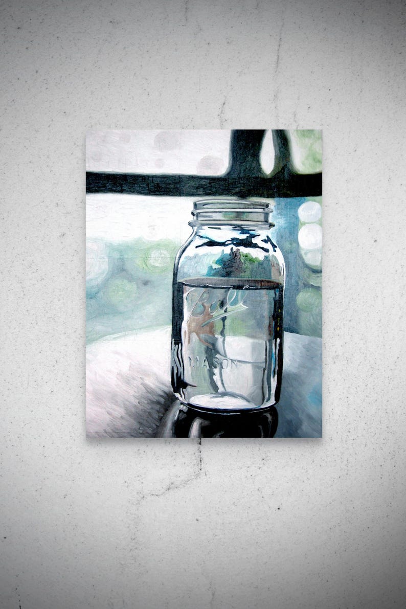 Ball Jar Oil Painting Print, Unframed, Still Life Kitchen Decor, Food Art image 1