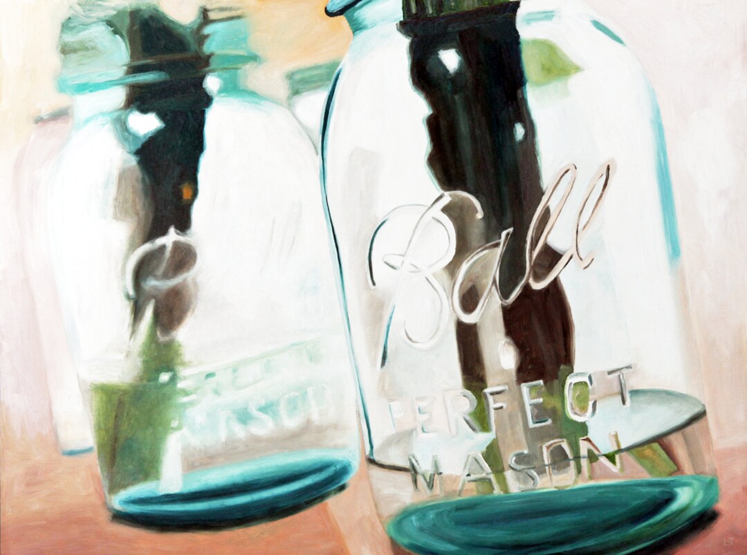 Ball Jar Art Print Mason Jar Kitchen Art Decor Glass Bottle Realistic