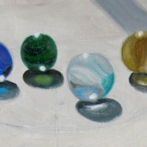Realistic Painting of Glass Marbles Print of Original Oil Painting Realism Colorful Glass Marble Game Art Light and Shadow Fine Art Print image 2