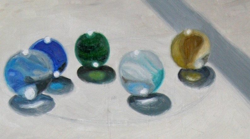 Realistic Painting of Glass Marbles Print of Original Oil Painting Realism Colorful Glass Marble Game Art Light and Shadow Fine Art Print image 2