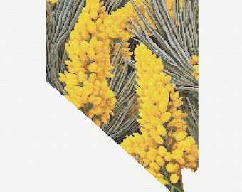 Cross Stitch Pattern | Nevada State Flower | Sagebrush | Nevada Silhouette | PDF Instant Download