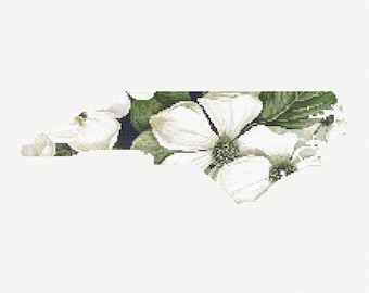 Cross Stitch Pattern | North Carolina State Flower | Flowering Dogwood | North Carolina Silhouette | PDF Instant Download