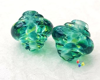 Riverdance Spinner Pair, Lampwork Glass Beads, Handmade Glass Beads, Small Beads