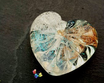 Lampwork Beads Handmade, Glass beads, Glass Focal Beads, Lampwork pendant bead, Glass Heart Bead, Faceted Bead, Winter Wonderland Starburst
