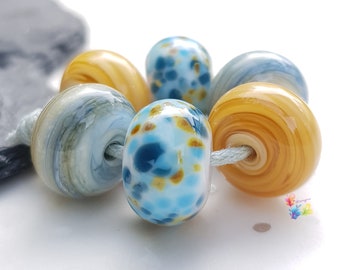 Lampwork Beads Handmade, Small Beads, Whitby Harbour Trio