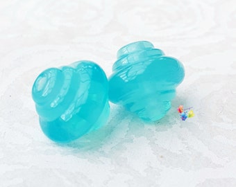 Ice Mint Spinner Pair, Lampwork Glass Beads, Handmade Glass Beads, Small Beads, green blue made to order