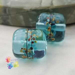 Contas de Lampwork feitas à mão, contas pequenas, par azul Cove feito sob encomenda