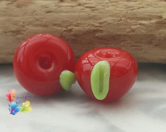 Lampwork Beads How D'ya Like Them Apples Small Pair