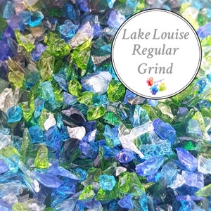 K1 Lampwork Frit Blend LAKE LOUISE, Regular grind size blend coe 96, Lampwork Supply, Glass Supply, Blue Frit, purple frit, green frit