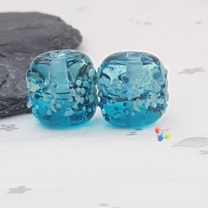 Lampwork Beads Handmade, Ombre Beads, Glass Beads, Small Beads, Saltwater Blue Blossom Pair  made to order