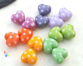 Lampwork Glass Beads, Polka Dot Heart Pair, jewelry making