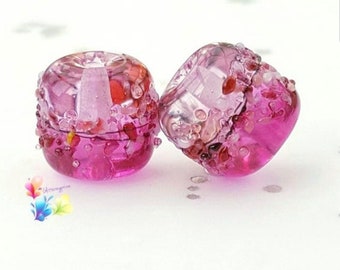 Lampwork Beads Handmade, Ombre Beads, Pink Two Tone Blossoms