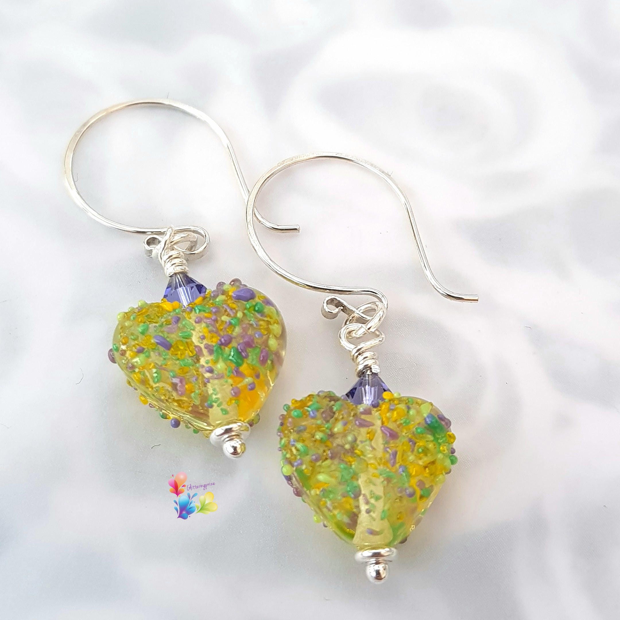 Silver Dangle Earrings Sunshine Crocus Heart Earrings | Etsy