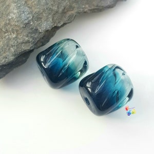 Lampwork Beads Handmade, Ombre Beads, Inky Blue Two Tone Twists Pair