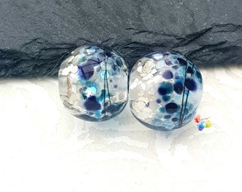 Lampwork Beads Handmade, Sing Blue Silver Globe Pair, Glass Beads,  made to order