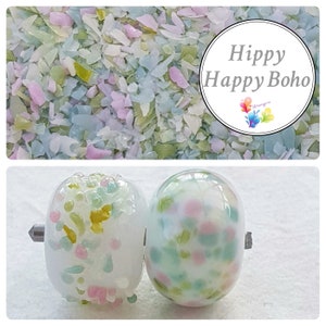 HIPPY HAPPY BOHO Lampwork Frit Blend, fine blend size 0 coe 94-96, Lampwork Supply, Glass Supply, green Frit, yellow Frit, blue, Fusing