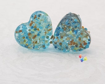 Blue Coast Beachcomber Heart Pair, Lampwork Beads Handmade, small beads, rustic, beach  made to order