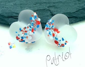 Lampwork Glass Beads Handmade Patriot Blossom Heart red white blue usa france Netherlands UK made to order