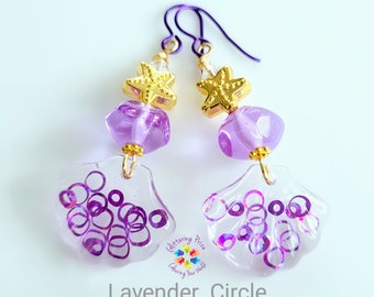 Hypoallergenic Dangle Earrings Lavender Circle Shell Glitter Charm Resin Jewellery,  Jewelry, purplw starfish beach vibe