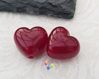 Lampwork Beads, Glass Beads, Garnet Heart Pair Small