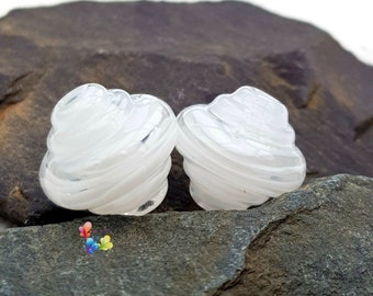 White Ribbon Spinner Pair, Lampwork Glass Beads, Handmade Glass Beads, Small Beads made to order