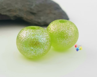 Lampwork Beads Handmade, Anole Bobby Dazzler Pair, Glass Beads, sparkle, green  made to order