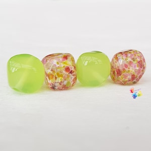 Lampwork Beads Handmade, Small Beads, Lovebird Raisa Nuggets green pink   made to order
