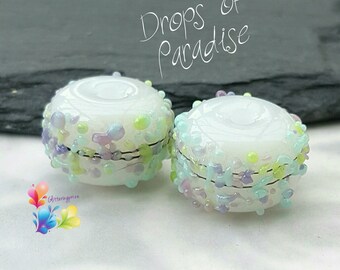 Lampwork BeadsHandmade, Small Glass Beads, Drops Of Paradise Pair