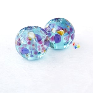 Lampwork Beads Handmade, Tropical Aqua Globe Pair, Glass Beads, blue purple