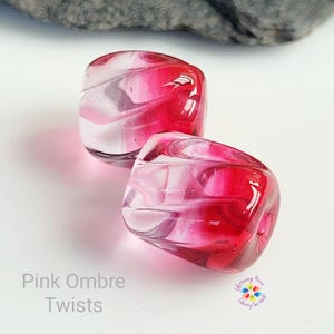 Lampwork Beads Handmade, Ombre Beads, Pink Two Tone Twists Pair    hot pink  made to order