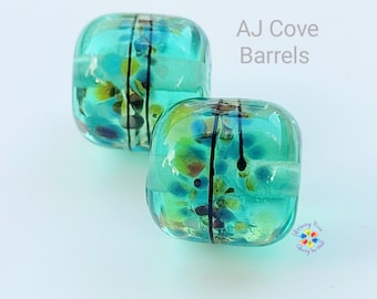 Lampwork Beads Handmade, Small Beads, AJ Cove Green Pair  made to order
