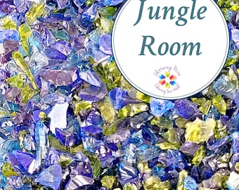 k1 Jungle Room REGULAR, Lampwork Frit Blend, regular grind size blend coe 94-96, Lampwork Supply, purple green blue striking stained glass