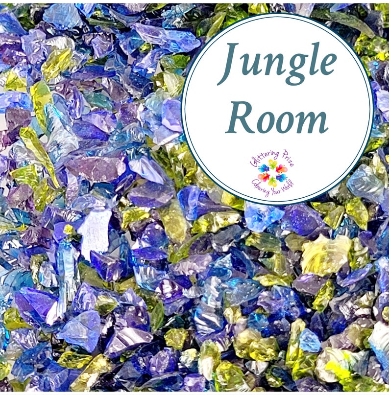 k1 Jungle Room REGULAR, Lampwork Frit Blend, regular grind size blend coe 94-96, Lampwork Supply, purple green blue striking stained glass image 1