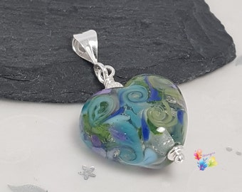 Memorial Jewelry, Memorial Lampwork Bead, Heart Bead, Pendant, Ashes, Pet, Loved One, Glass Memorial Bead, Necklace